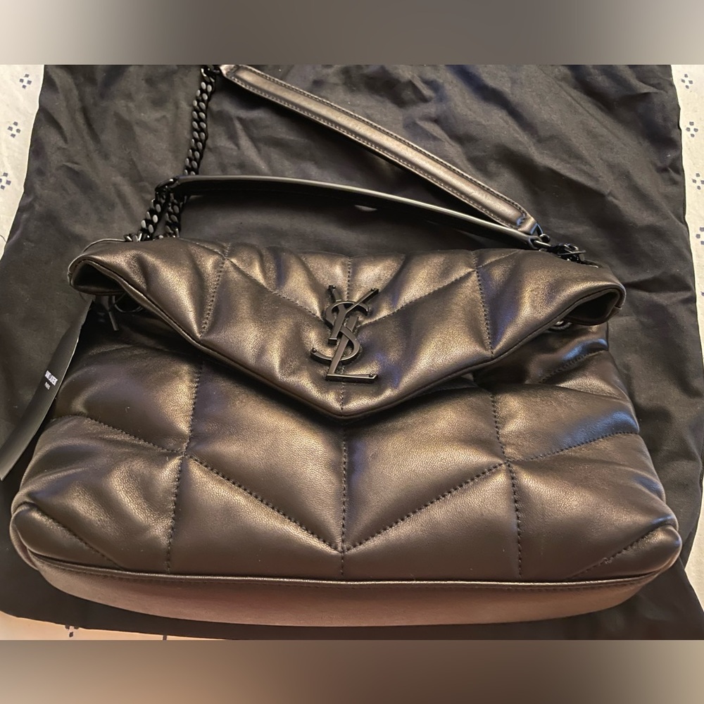 YSL SMALL LOULOU PUFFER- BLACK ON BLACK- NEW